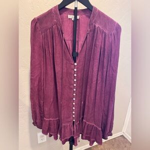 On The Road Anthropologie Plum Button-Down Boho Peasant Blouse